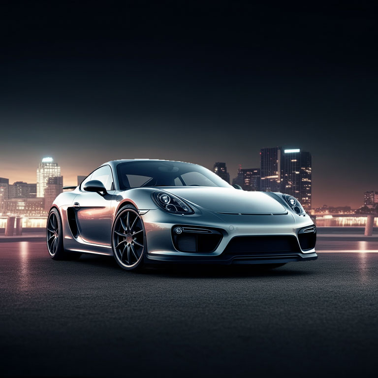 Premium German sports car in a city at night